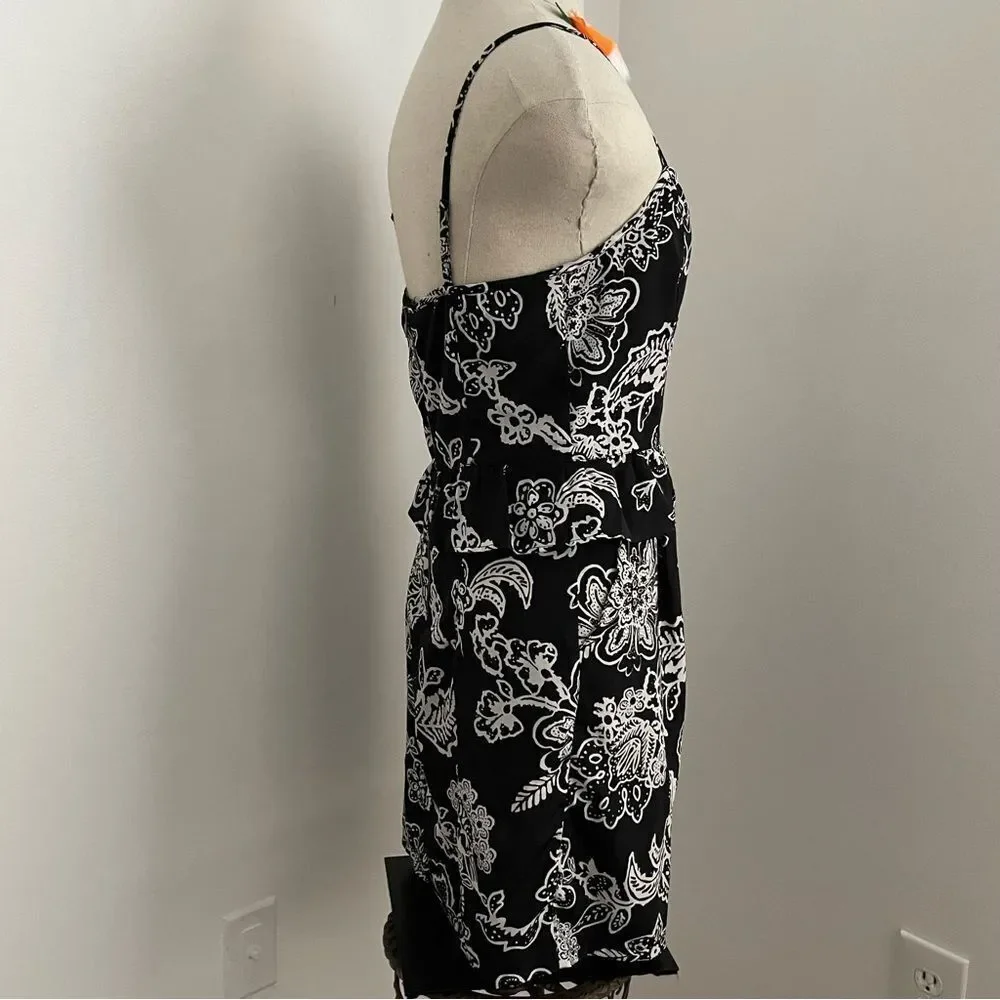 American Eagle Black & White Floral Peplum Dress Size 4 - Picture 8 of 15